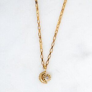 Crescent Moon Pendant Necklace Gold Sun Star Charm Waterproof Goddess Jewelry